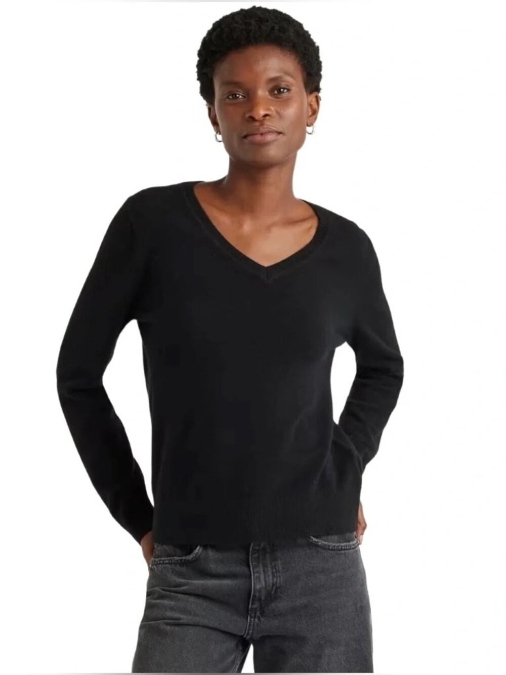 Quince Mongolian Cashmere V-Neck Sweater Black Quiet Luxury Wool Size S NWT